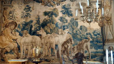 Gobelin stof op wand in een kasteel